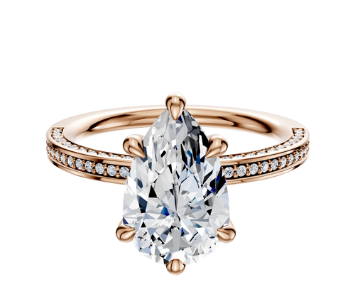 18K Rose Gold 6 Prong Hidden Halo Classic Flat 3-Row-Pave 2.0mm Engagement Ring