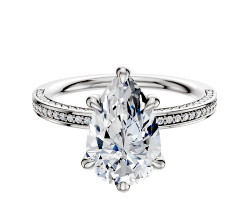 Platinum 6 Prong Hidden Halo Classic Flat 3-Row-Pave 2.0mm Engagement Ring