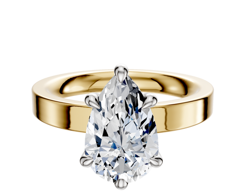 18K Two Tone 6 Prong Hidden Halo Classic Flat 3.0mm Engagement Ring