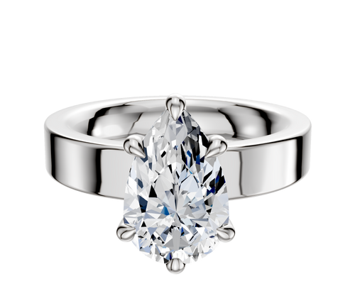 14K White Gold 6 Prong Hidden Halo Classic Flat 4.0mm Engagement Ring