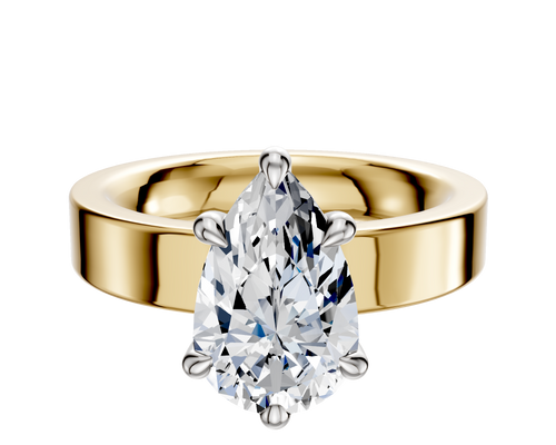 14K Two Tone 6 Prong Hidden Halo Classic Flat 4.0mm Engagement Ring