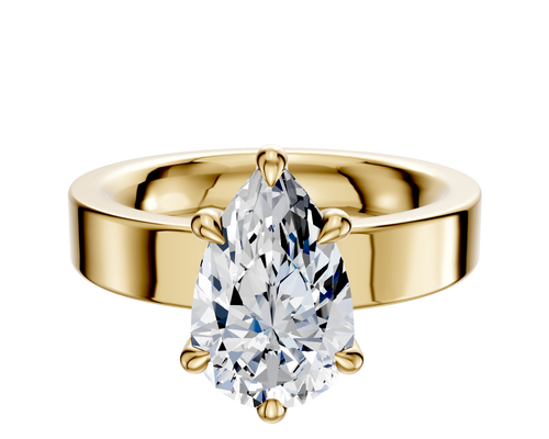14K Yellow Gold 6 Prong Hidden Halo Classic Flat 4.0mm Engagement Ring