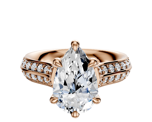 18K Rose Gold 6 Prong Hidden Halo Cathedral Knife Edge 1-Row-Pave 2.5mm Engagement Ring
