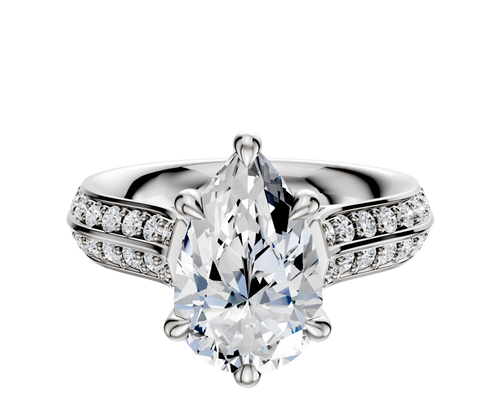 14K White Gold 6 Prong Hidden Halo Cathedral Knife Edge 1-Row-Pave 2.5mm Engagement Ring