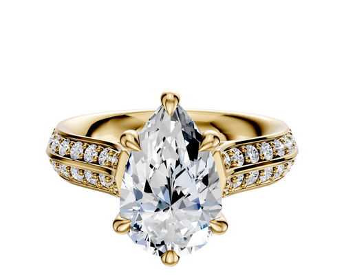 14K Yellow Gold 6 Prong Hidden Halo Cathedral Knife Edge 1-Row-Pave 2.5mm Engagement Ring