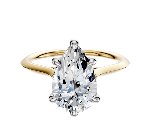 18K Two Tone 6 Prong Hidden Halo Cathedral Knife Edge 1.5mm Engagement Ring