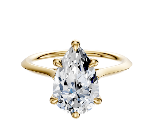 14K Yellow Gold 6 Prong Hidden Halo Cathedral Knife Edge 1.5mm Engagement Ring