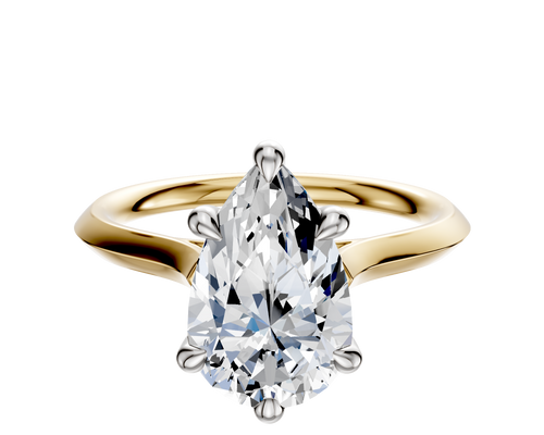 18K Two Tone 6 Prong Hidden Halo Cathedral Knife Edge 2.0mm Engagement Ring