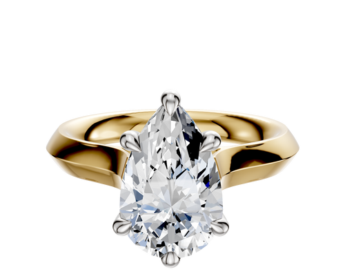 18K Two Tone 6 Prong Hidden Halo Cathedral Knife Edge 3.0mm Engagement Ring