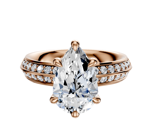 18K Rose Gold 6 Prong Hidden Halo Classic Knife Edge 1-Row-Pave 2.5mm Engagement Ring
