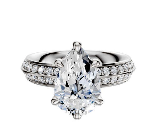 18K White Gold 6 Prong Hidden Halo Classic Knife Edge 1-Row-Pave 2.5mm Engagement Ring