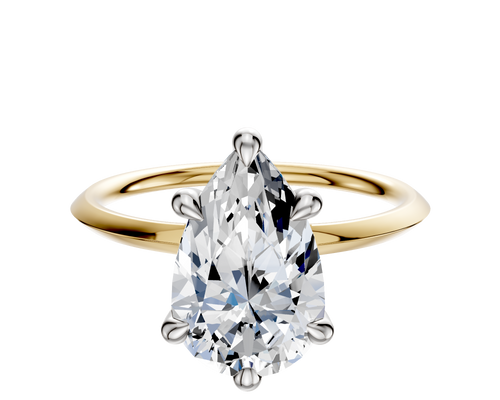 14K Two Tone 6 Prong Hidden Halo Classic Knife Edge 1.5mm Engagement Ring