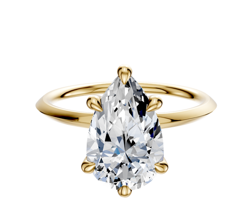 14K Yellow Gold 6 Prong Hidden Halo Classic Knife Edge 1.5mm Engagement Ring