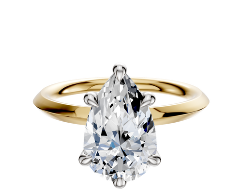 18K Two Tone 6 Prong Hidden Halo Classic Knife Edge 2.0mm Engagement Ring