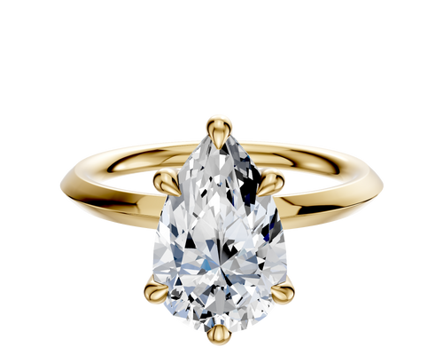 14K Yellow Gold 6 Prong Hidden Halo Classic Knife Edge 2.0mm Engagement Ring