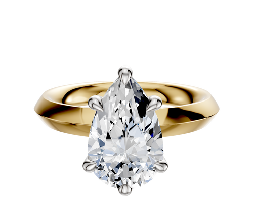 18K Two Tone 6 Prong Hidden Halo Classic Knife Edge 3.0mm Engagement Ring