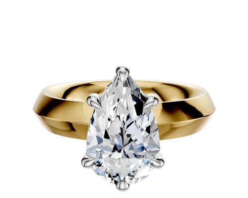 14K Two Tone 6 Prong Hidden Halo Classic Knife Edge 4.0mm Engagement Ring
