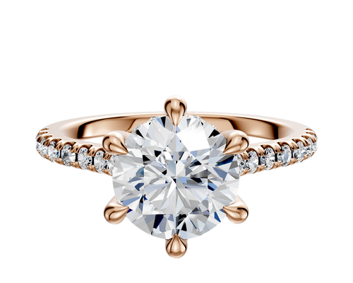 18K Rose Gold 6 Prong Hidden Halo Cathedral Dome 1-Row-Pave 2.5mm Engagement Ring