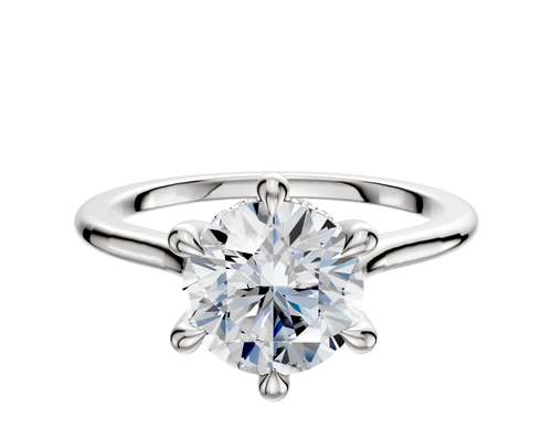 14K White Gold 6 Prong Hidden Halo Cathedral Dome 1.5mm Engagement Ring