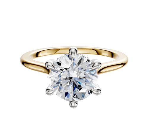 14K Two Tone 6 Prong Hidden Halo Cathedral Dome 1.5mm Engagement Ring