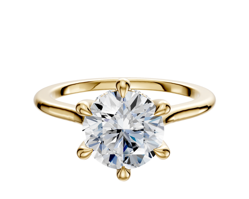 18K Yellow Gold 6 Prong Hidden Halo Cathedral Dome 1.5mm Engagement Ring