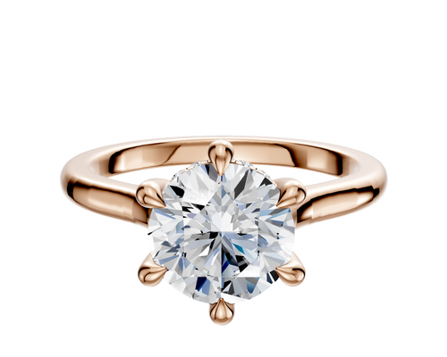 18K Rose Gold 6 Prong Hidden Halo Cathedral Dome 2.0mm Engagement Ring