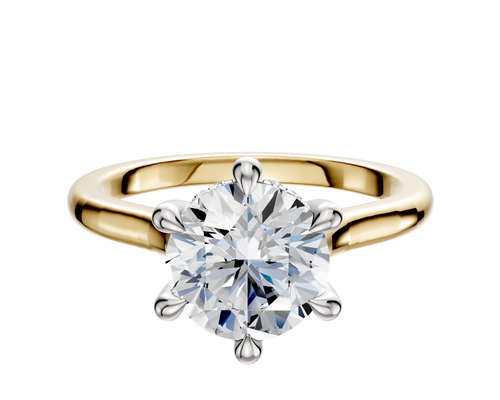 18K Two Tone 6 Prong Hidden Halo Cathedral Dome 2.0mm Engagement Ring