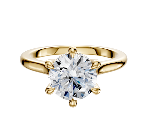 18K Yellow Gold 6 Prong Hidden Halo Cathedral Dome 2.0mm Engagement Ring