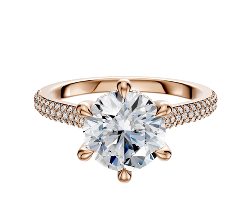 18K Rose Gold 6 Prong Hidden Halo Cathedral Dome 3-Row-Pave 2.0mm Engagement Ring
