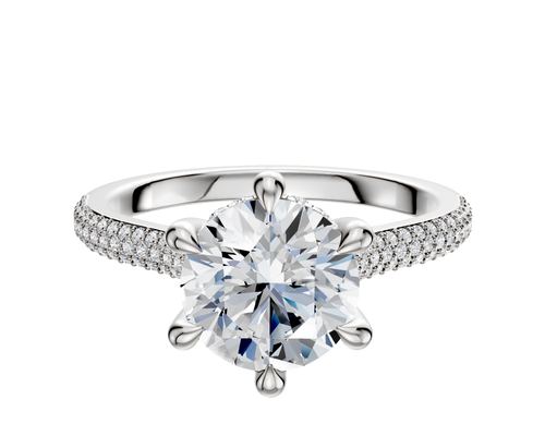 14K White Gold 6 Prong Hidden Halo Cathedral Dome 3-Row-Pave 2.0mm Engagement Ring