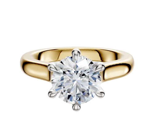 14K Two Tone 6 Prong Hidden Halo Cathedral Dome 3.0mm Engagement Ring