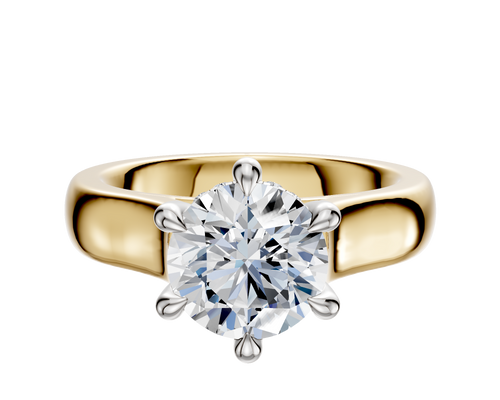 18K Two Tone 6 Prong Hidden Halo Cathedral Dome 4.0mm Engagement Ring