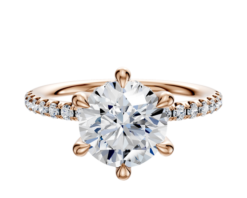 18K Rose Gold 6 Prong Hidden Halo Classic Dome 1-Row-Pave 2.5mm Engagement Ring