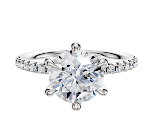 Platinum 6 Prong Hidden Halo Classic Dome 1-Row-Pave 2.5mm Engagement Ring