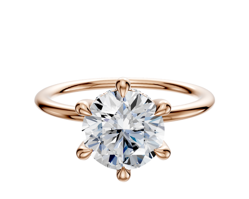 18K Rose Gold 6 Prong Hidden Halo Classic Dome 1.5mm Engagement Ring