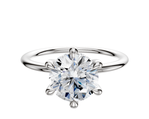 18K White Gold 6 Prong Hidden Halo Classic Dome 1.5mm Engagement Ring
