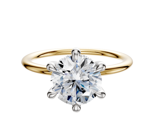 14K Two Tone 6 Prong Hidden Halo Classic Dome 1.5mm Engagement Ring