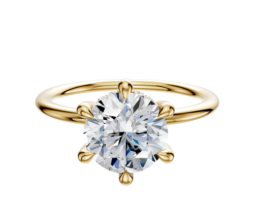 18K Yellow Gold 6 Prong Hidden Halo Classic Dome 1.5mm Engagement Ring
