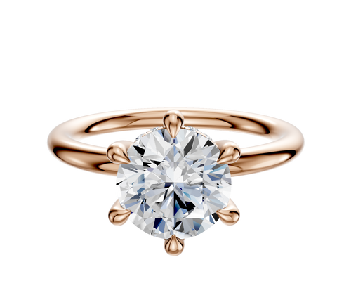 18K Rose Gold 6 Prong Hidden Halo Classic Dome 2.0mm Engagement Ring
