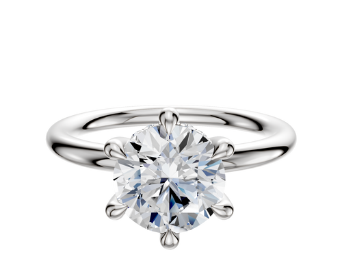 18K White Gold 6 Prong Hidden Halo Classic Dome 2.0mm Engagement Ring