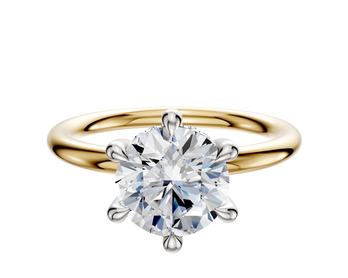 14K Two Tone 6 Prong Hidden Halo Classic Dome 2.0mm Engagement Ring