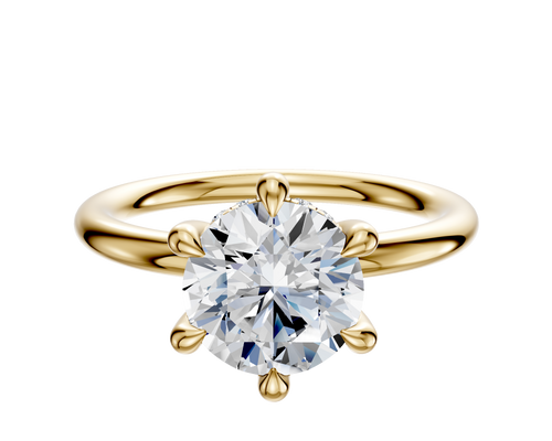 18K Yellow Gold 6 Prong Hidden Halo Classic Dome 2.0mm Engagement Ring