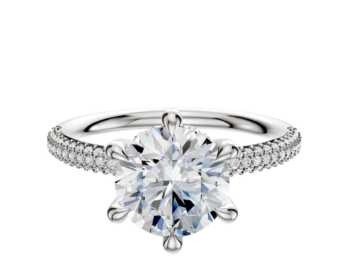 Platinum 6 Prong Hidden Halo Classic Dome 3-Row-Pave 2.0mm Engagement Ring