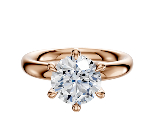 14K Rose Gold 6 Prong Hidden Halo Classic Dome 3.0mm Engagement Ring