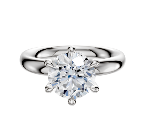 14K White Gold 6 Prong Hidden Halo Classic Dome 3.0mm Engagement Ring