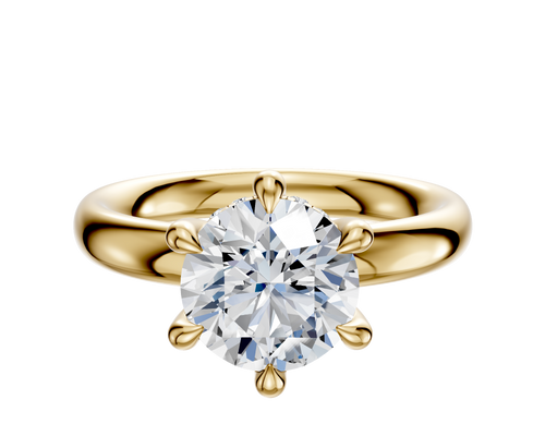 14K Yellow Gold 6 Prong Hidden Halo Classic Dome 3.0mm Engagement Ring