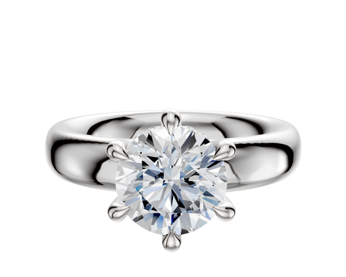 18K White Gold 6 Prong Hidden Halo Classic Dome 4.0mm Engagement Ring