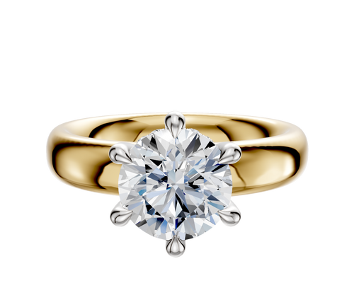 14K Two Tone 6 Prong Hidden Halo Classic Dome 4.0mm Engagement Ring