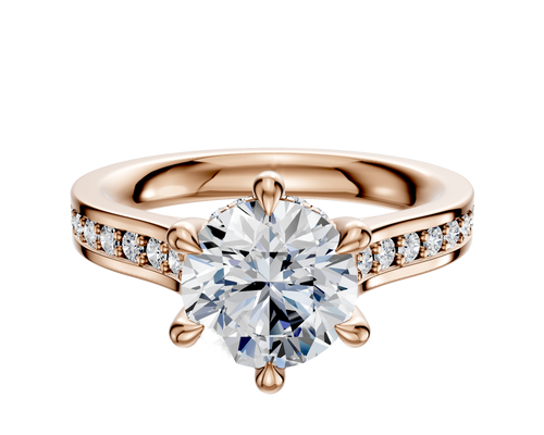 18K Rose Gold 6 Prong Hidden Halo Cathedral Flat 1-Row-Pave 2.5mm Engagement Ring