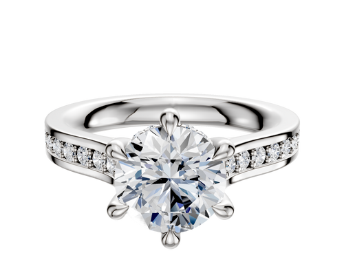 Platinum 6 Prong Hidden Halo Cathedral Flat 1-Row-Pave 2.5mm Engagement Ring